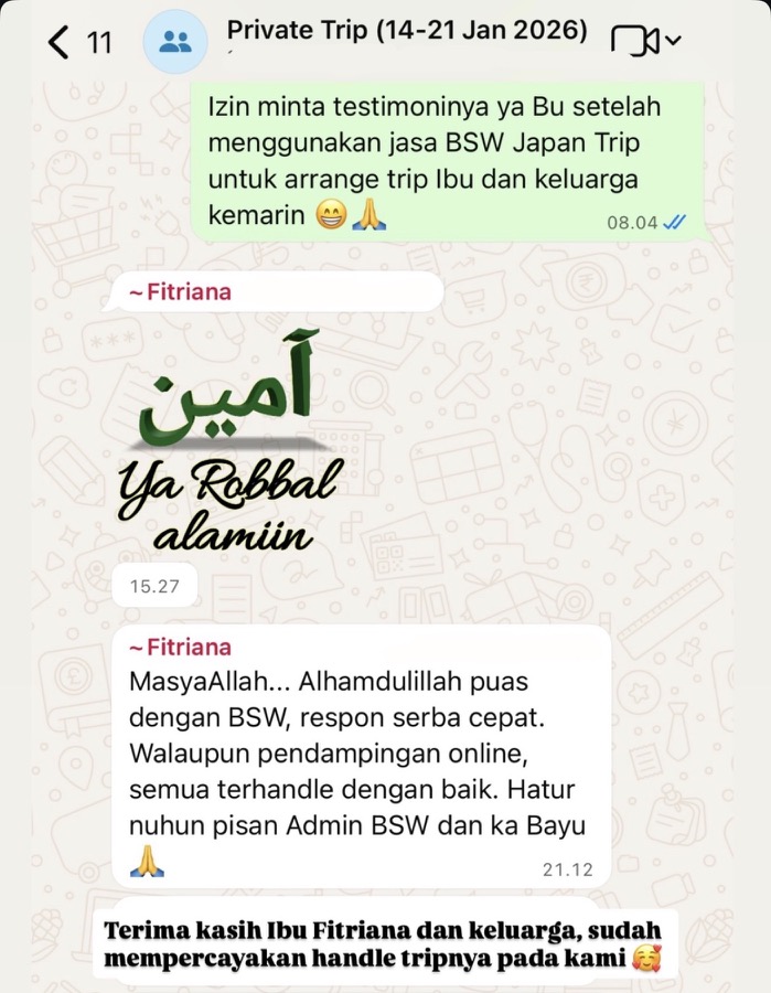 Family testimonial screenshot for a private Japan trip